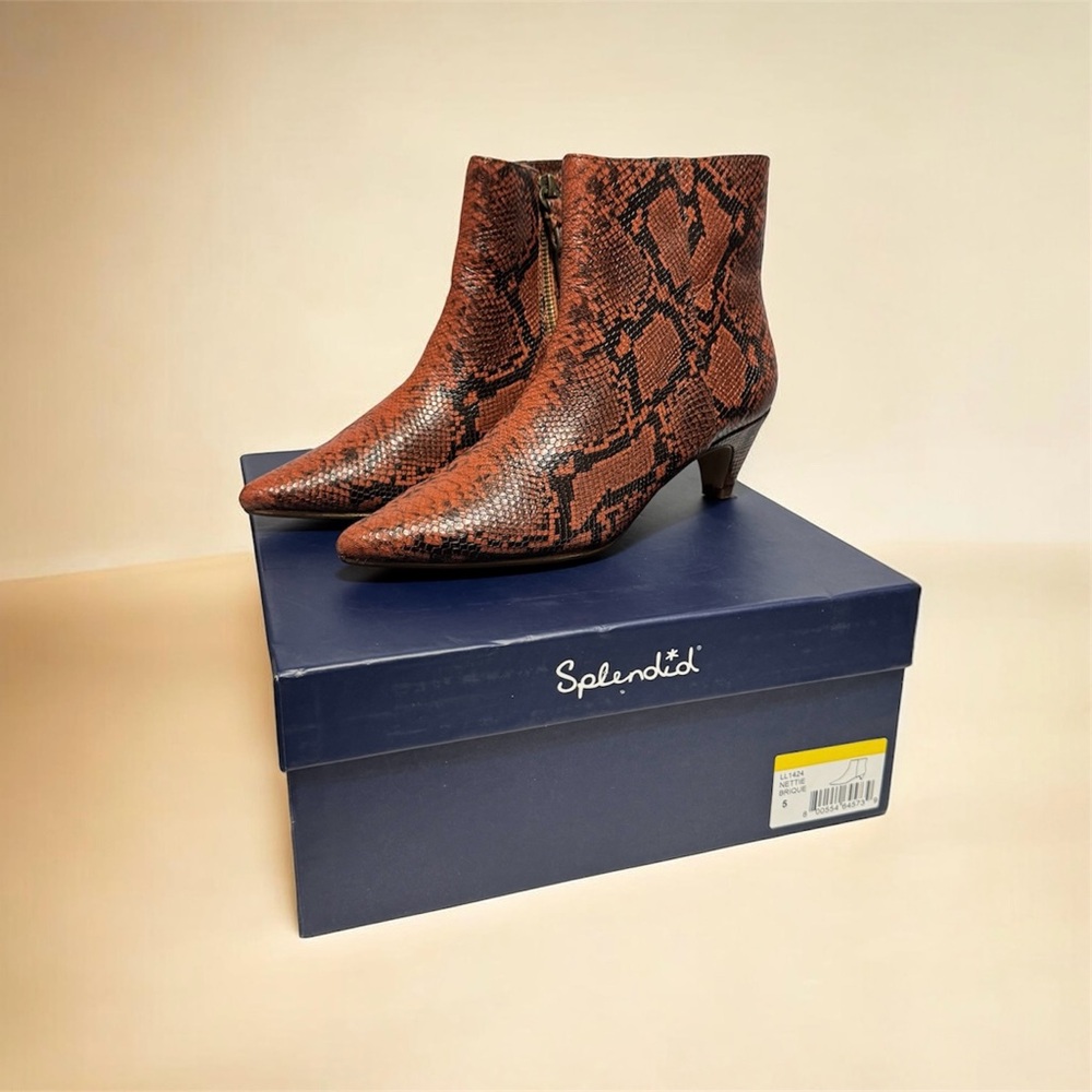Splendid Nettie Snake Print Ankle Booties Size 5 Brown Orange Leather